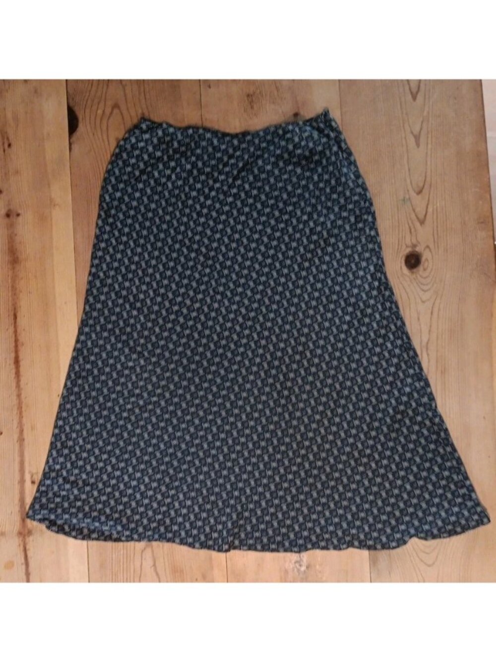 Vtg FINITY 100% Silk Maxi Skirt Womens 14 Black Gray Boho Geometric A Line Zip